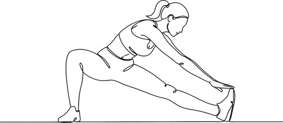 Minimal line art of woman stretching body, lifestyle fitness illustration