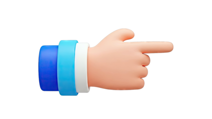 3D Cartoon Hand Pointing Right with Blue Sleeve