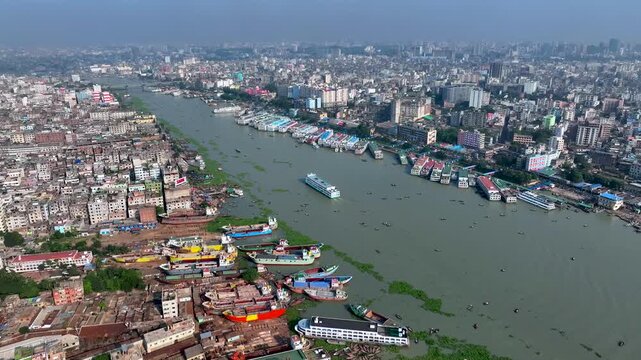 Buriganga River and Dense Dhaka City Skyline