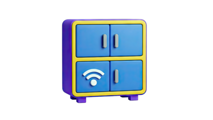 3D Rendering of a Blue Cabinet with Wi-Fi Symbol