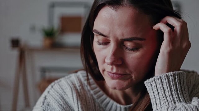 Portrait of a miserable and sad woman crying alone at home. Heartbroken person feeling lonely, suffering from depression and anxiety