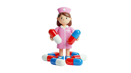 Cartoon Nurse with Oversized Pills