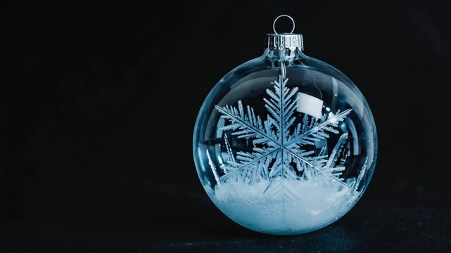 Christmas glass bauble with snowflake and slowly fading inner light