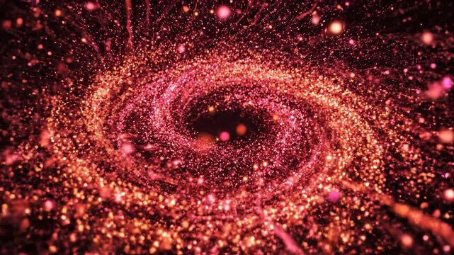 Abstract motion graphic loop of vibrant orange and crimson particles flowing and swirling dynamically to represent high-energy celebratory joy and happiness texture, corporate, celebratory joy