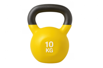 Yellow 10 kg kettlebell on transparent background