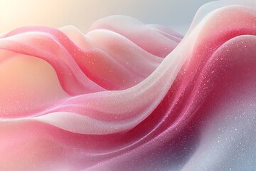 Gentle undulating pink and white waves form a soft shimmering landscape with delicate sparkles