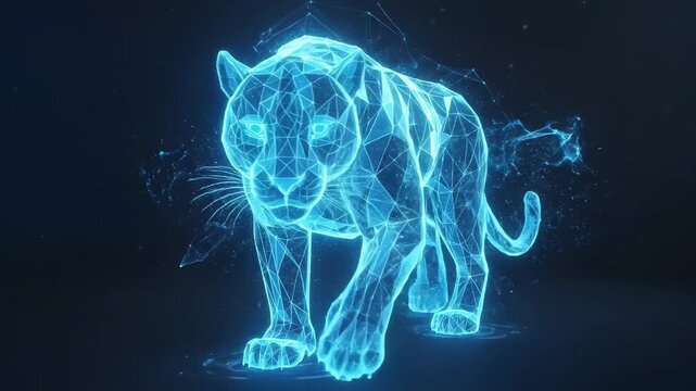 Abstract digital jaguar illustration on dark background concept art