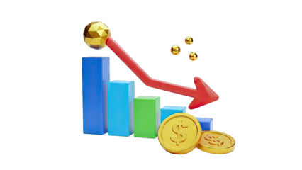 Financial Crisis: Falling Graph and Gold Coins
