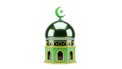Green Mosque Dome with Crescent Moon and Star
