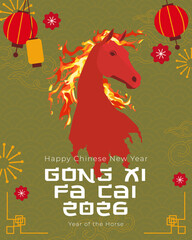 Chinese New Year greetings flat vector illustration with year of the horse theme