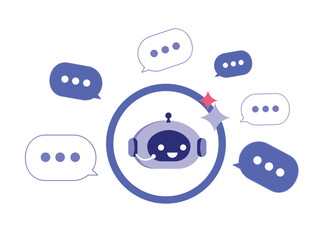 Chatbot icon features speech bubbles around of robot head, symbolizing automated communication, machine learning, ai artificial intelligence algorithm