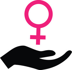 Pink Female Symbol Icon Held in Black Hand woman gender