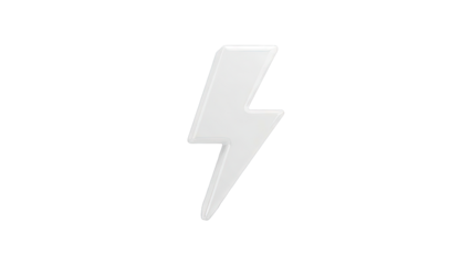 White Lightning Bolt Icon Isolated on White Background