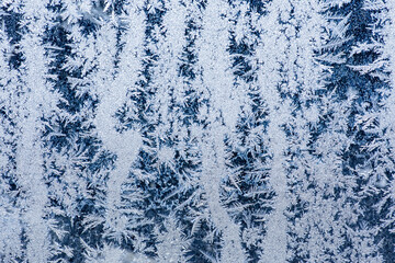 Ice crystals in the detail on a window glass in winter time