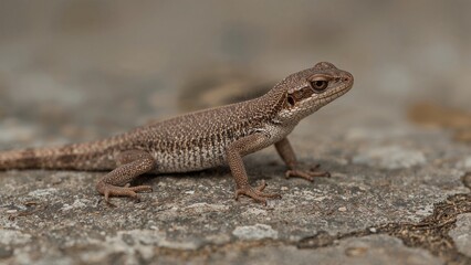 Naklejka premium A small brown lizard on a rocky surface.