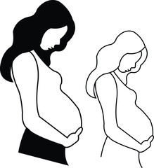 Pregnant Woman Black Silhouette and Outline Keywords: pregnant, woman, pregnancy, belly, holding