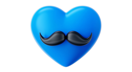 Blue Heart with Black Mustache Icon isolated on a transparent background