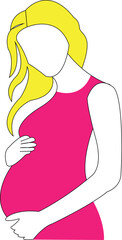 Pregnant woman in pink dress with blonde hair line art