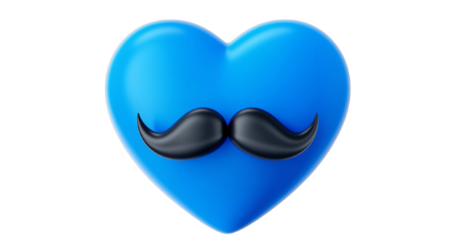 Blue Heart with Black Mustache Icon isolated on a transparent background - Powered by Adobe