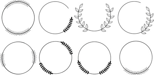 Set of Eight Circular Laurel Wreath and Leafy Border Designs