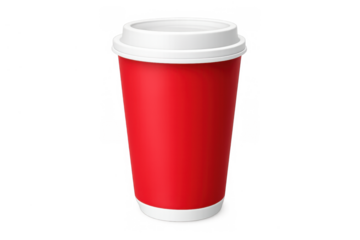 Red disposable coffee cup with white lid, ideal for takeaway coffee or tea, providing a blank canvas for branding
