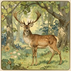 Fototapeta premium Forest Stag Illustration