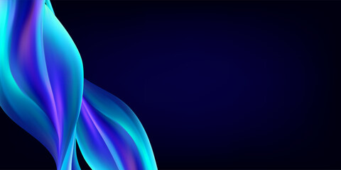 Abstract  holographic wave.Flow blue iridescent fluid.Dynamic spectrum ribbon.