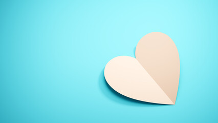 Minimalist paper heart shape on a vibrant turquoise background, Valentines Day