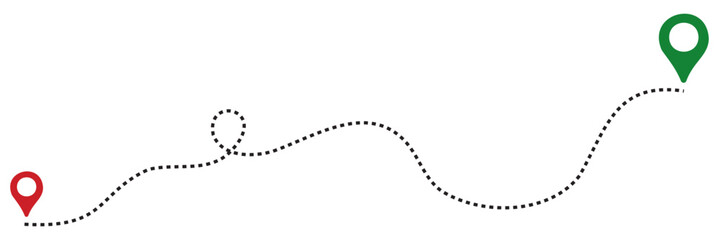 Route icon between two points with dotted path and location. High quality outline style vector illustrator.