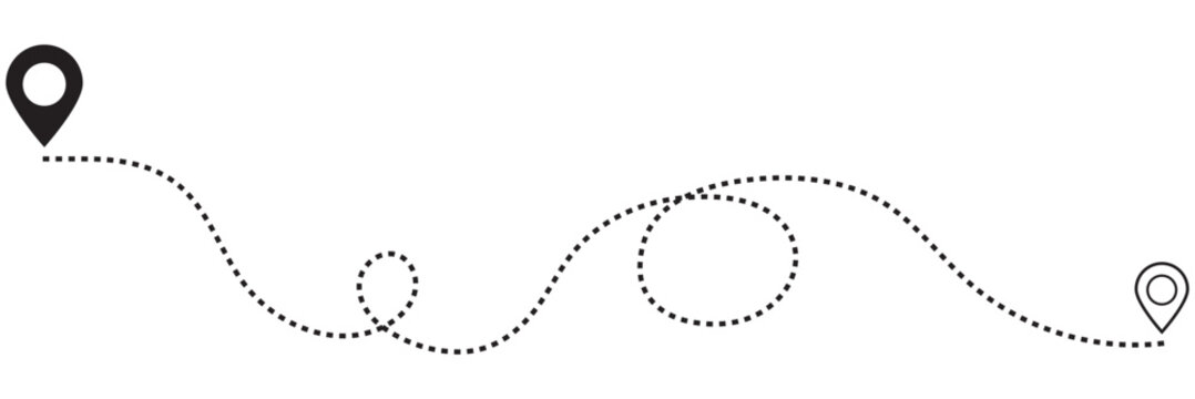 Route icon between two points with dotted path and location pin.