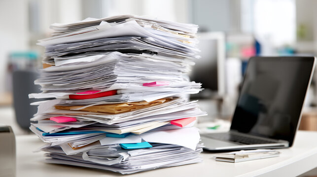 exaggeratedly long to-do list cascading from desk to floor, sense of overload