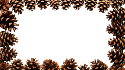 Rustic brown pinecone border framing a clean white background, offering copy space. Ideal for autumn, fall, winter, and holiday designs