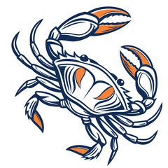 Professional realistic blue crab logo vector designed with clean lines and balanced composition. Ideal for seafood restaurants, fish markets, coastal brands, packaging, and business logos. Fully edita