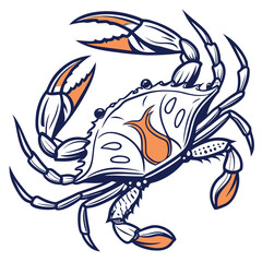 Professional realistic blue crab logo vector designed with clean lines and balanced composition. Ideal for seafood restaurants, fish markets, coastal brands, packaging, and business logos. Fully edita
