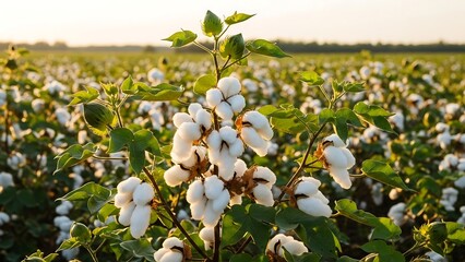 Cotton field with white flowers blooming.