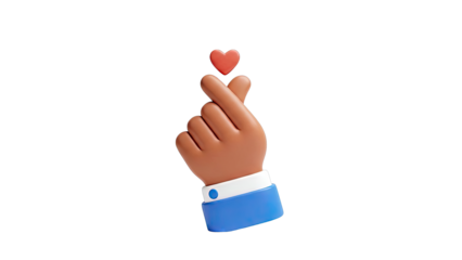 3D Hand Gesture: Finger Heart with Red Heart