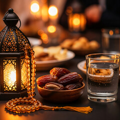 Ramadan Lantern decoration background 3d rendering .