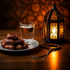 Ramadan Lantern decoration background 3d rendering .
