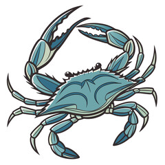 This high-quality, realistic blue crab vector illustration captures the vibrant colors and intricate details of the iconic Callinectes sapidus. Featuring the signature bright blue claws and mottled.