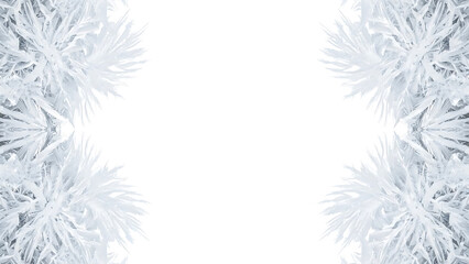 Obraz premium Abstract frosty ice patterns framing a clean white space, evoking a sense of cold, nature's delicate artistry, and the serene beauty of winter