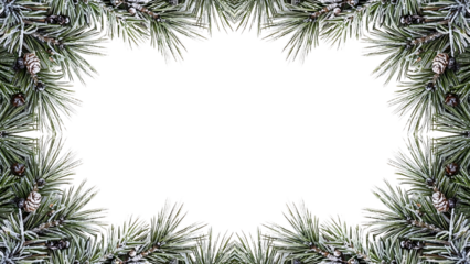Symmetrical evergreen pine branch frame creating a beautiful winter holiday border, perfect for seasonal designs and festive greetings with ample copy space