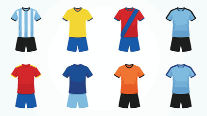 Colorful vector illustration set of international soccer team uniforms