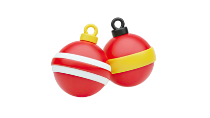 Red Christmas Ornaments with White and Yellow Stripes