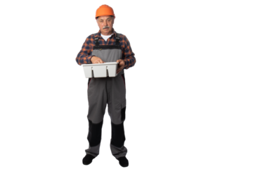 Construction Worker Holding Plastic Tool Box