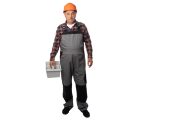 Construction Worker Holding Plastic Tool Box