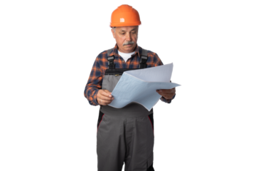Construction Worker Reading Blueprints