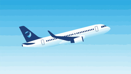 Modern commercial passenger airplane flying in a clear blue sky