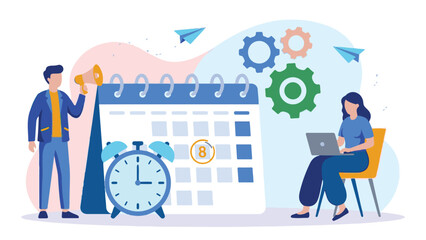 Business planning and time management concept with people and calendar