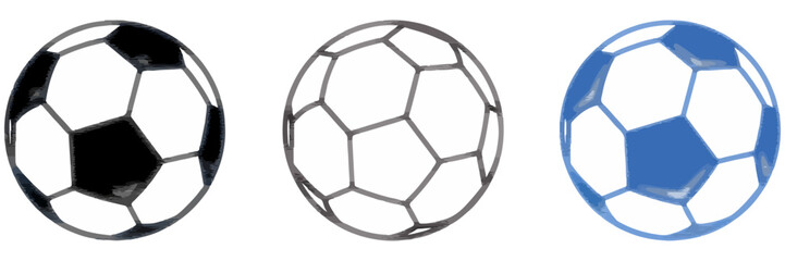 Soccer ball icon set. Football sign.  Soccer Symbol.  Set of Soccer Balls or Football Ball in Black, Blue and Outline Design