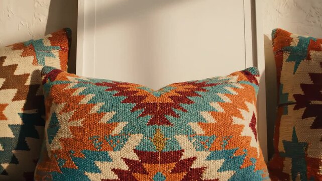 Colorful Throw Pillows on Sofa.